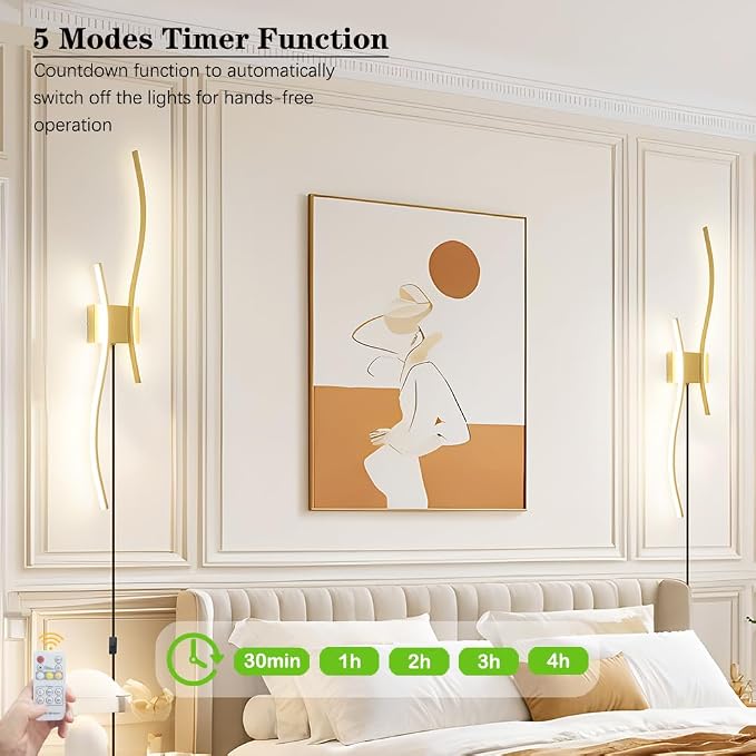 Daunton Modern Gold Plug in Wall Sconces Set of 2 - Image 5