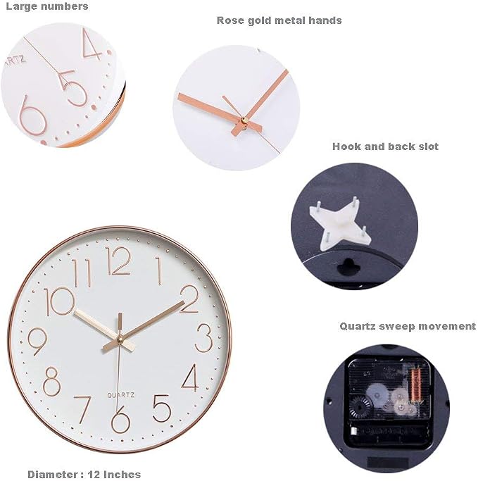jomparis 12 Inch Battery Operated Silent Non-Ticking Wall Clock, Quality Quartz - Image 5