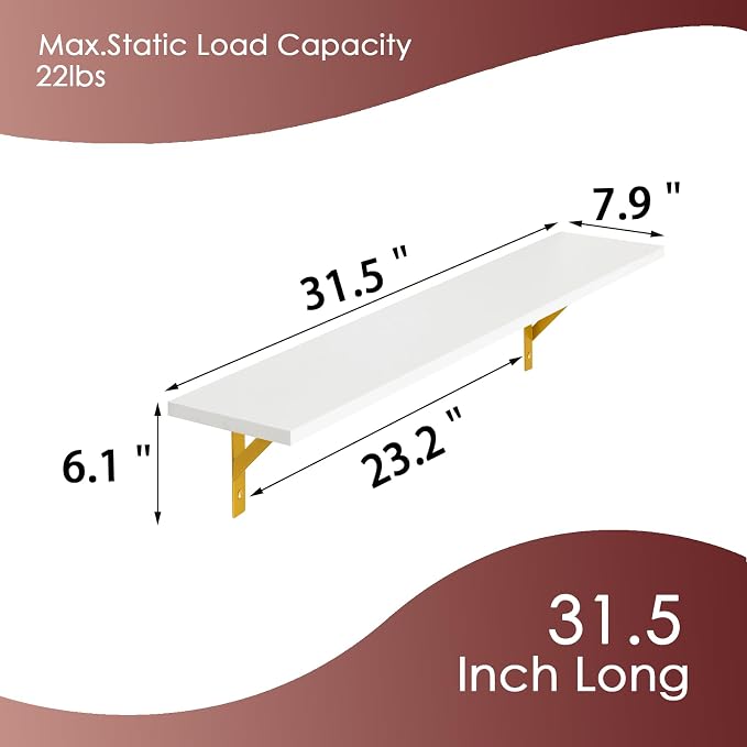 DINZI LVJ Long Wall Shelves, 31.5Inch Wall Mounted Shelves, Floating Shelves - Image 3