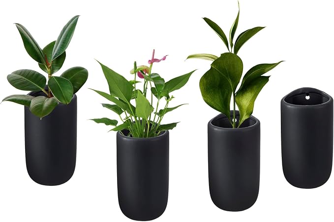 MyGift 7.5 Inch Wall Mounted Modern Matte Black Ceramic Cylindrical Plant by MyGiftHome