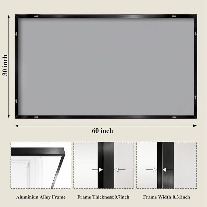 Koonmi Black Mirrors for Wall, 30x60 Inch Bathroom Mirror, Rectangular Wall - Image 2
