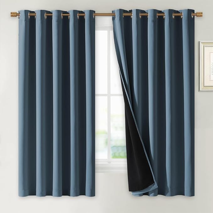 NICETOWN 100% Blackout Lined Curtains, Smoky Blue, 1 Pair, 2 Thick Layers by NICETOWN