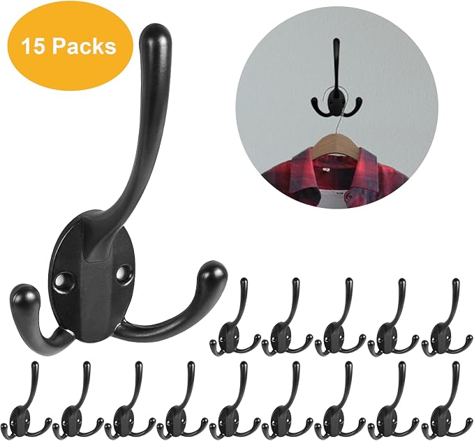 Wall Mounted Coat Hooks 15 Packs Heavy Duty Black Hardware Robe Hooks Decorative - Image 2