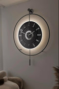 Large Luxury LED Backlit Wall Clock – Pendulum Roman Numeral Metal Ring by Unknown