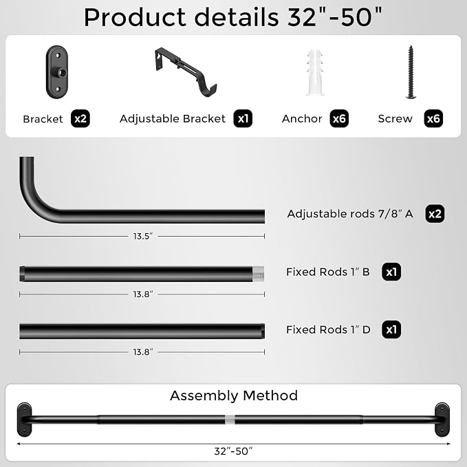 Curtain Rods 32-46 Inch, 1 Inch Adjustable Heavy Duty Room Darkening Window - Image 7