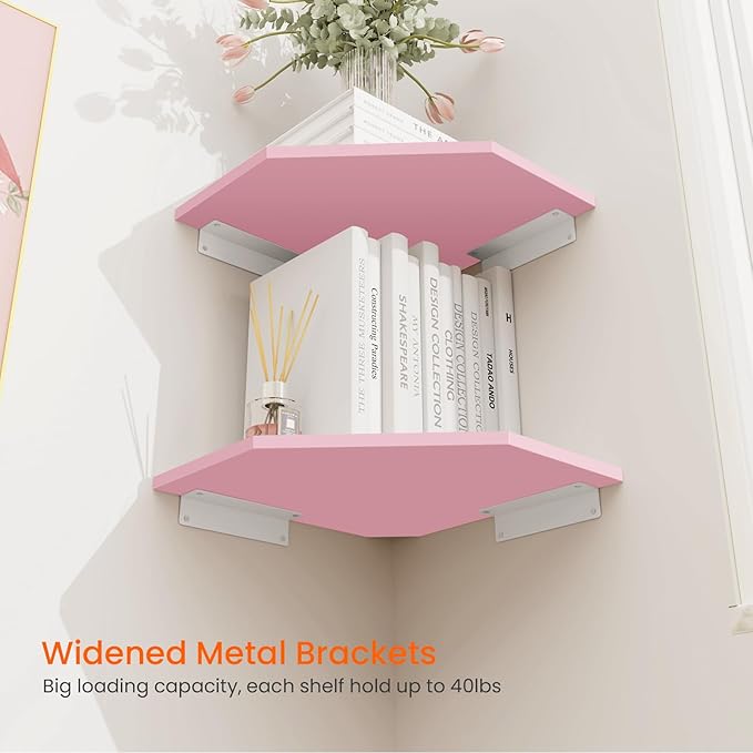 Homode Corner Shelf Wall Mount, Wood Hanging Storage Shelving - Image 5