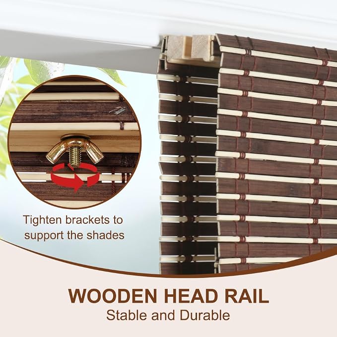 LUCKUP Cordless Roman Shades, Roll Up Bamboo Blinds - Image 2