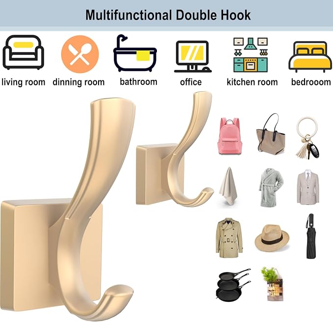 TOFIIGREM Gold Coat Hooks, Towel Robe Hooks Bathroom Entryway Mudroom Pool Hooks - Image 2