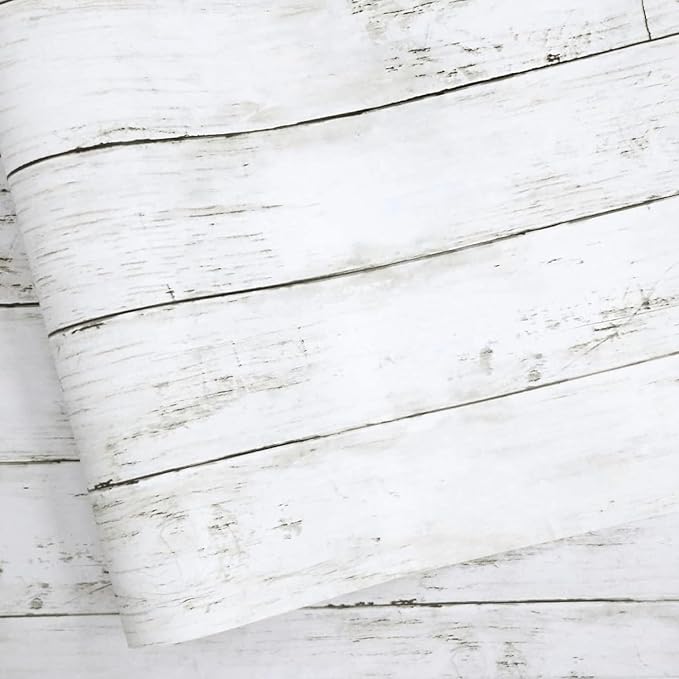 Wood Contact Paper White Gray 17.7"X 275"Thickened Peel and Stick Wallpaper by Abyssaly
