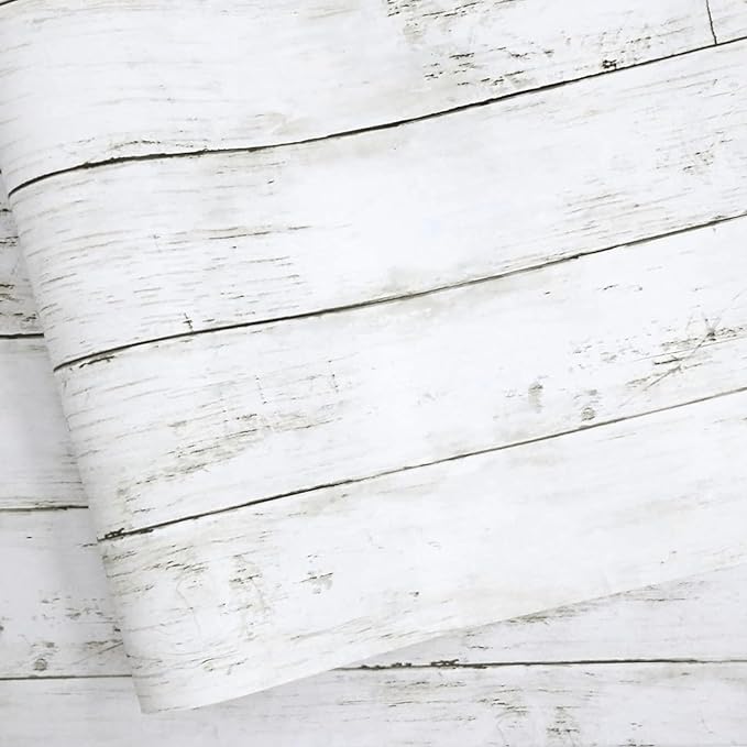 Abyssaly White Gray Wood Paper 17.71 in X 1003.9 in Self-Adhesive Removable by Abyssaly