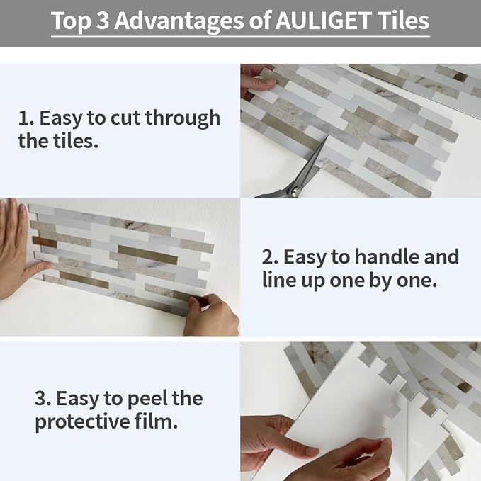 AULIGET 2 Sheets Faux Stone Peel and Stick Backsplash - Image 6