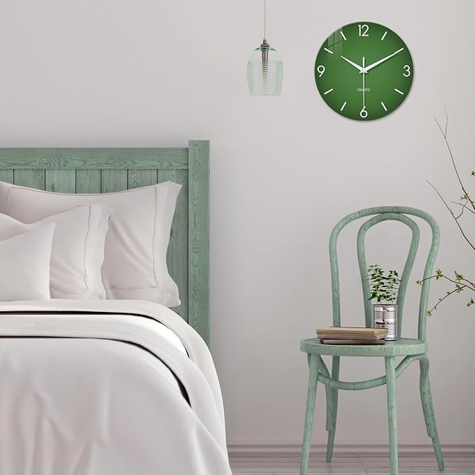 XFM Green Wall Clock 12 Inch Modern Wall Clocks Battery Operated Round Silent - Image 5