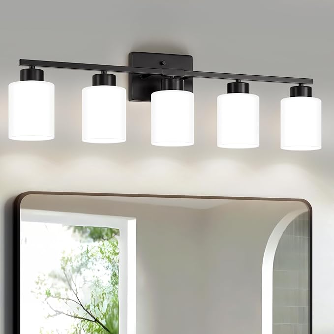 FonmYim Black Bathroom Light Fixtures, 5-Light Modern Vanity Light Over Mirror by FonmYim