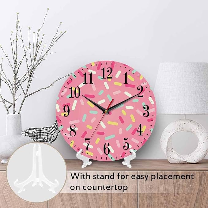 Mxocom Pink Donut Glaze Wall Clock Ice Cream Chocolate Colorful Sprinkles 10 - Image 3