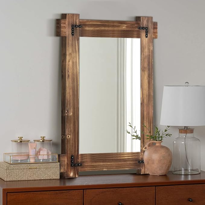 MeMoreCool Large Rustic Wood Framed Wall Mirror, 40x28 Farmhouse Decorative - Image 6