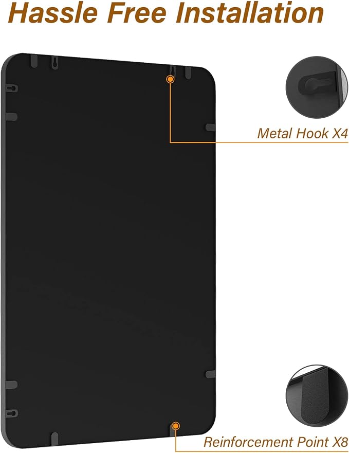 USHOWER Black Bathroom Mirror for Over Sink 24 x 36 Inch, Metal Frame Rectangle - Image 5
