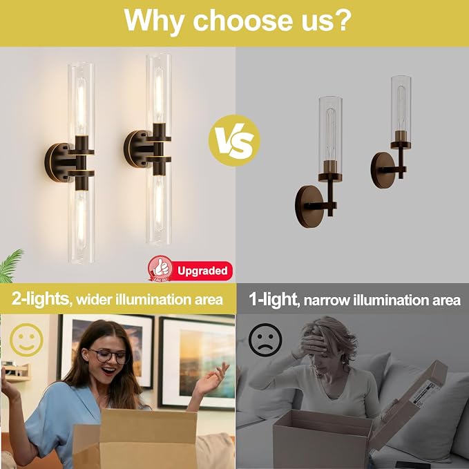 Indoi Wall Sconces Set of Two, Hardwired Brown Bathroom Sconces Wall Lighting - Image 7