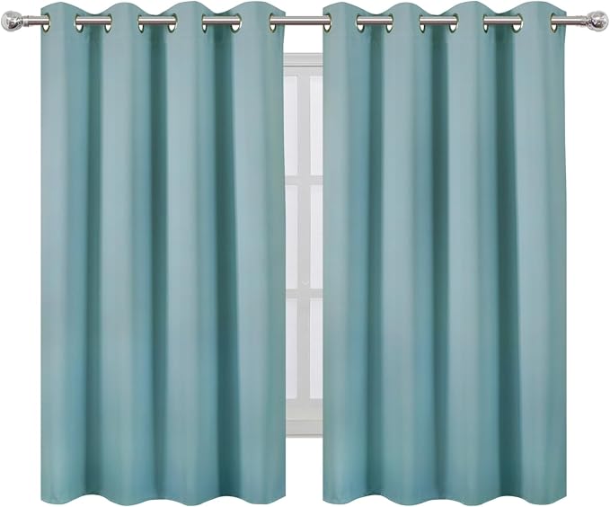 LEMOMO Blackout Curtains 66 x 54 Inch Long Stone Blue Curtains Set of 2 Panels - Image 2