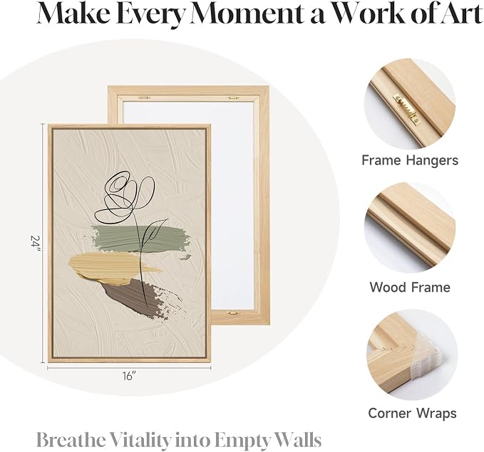 Framed Abstract Boho Wall Art for Living Room, 3 Piece Large Neutral Canvas - Image 6