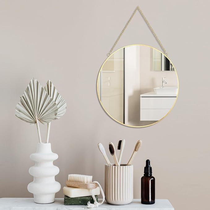 LONGWIN Hanging Wall Circle Mirror Decor Gold Geometric Mirror - Image 6