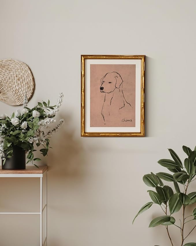 InSimSea Gold Bamboo Framed Canvas Wall Art, Minimalist Dog Sketch Animal - Image 6