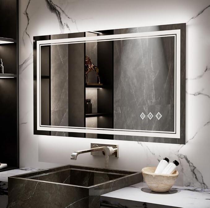 Lighted Vanity Mirror, 40x24 Inch Gradient Front and Backlight LED Vanity Mirror by VanPokins-GlobalHighEndLEDBathroomMirrorBrand