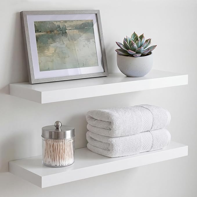 Homeforia White Floating Shelf 20 inch, High End Solid Real Wood 20inch by Homeforia