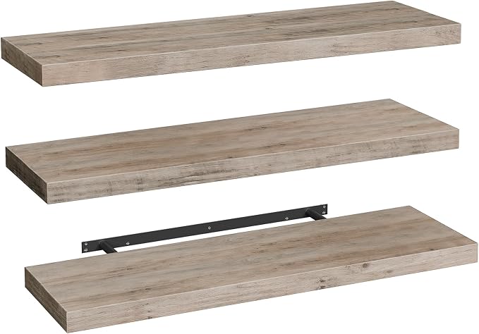 RALGEND Floating Shelves for Wall, 47.2" Large Grey Wall Shelf Set of 3 by RALGEND