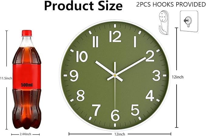 Wall Clocks Battery Operated, 12 Inch Non Ticking Wall Clock, Silent Analog - Image 3