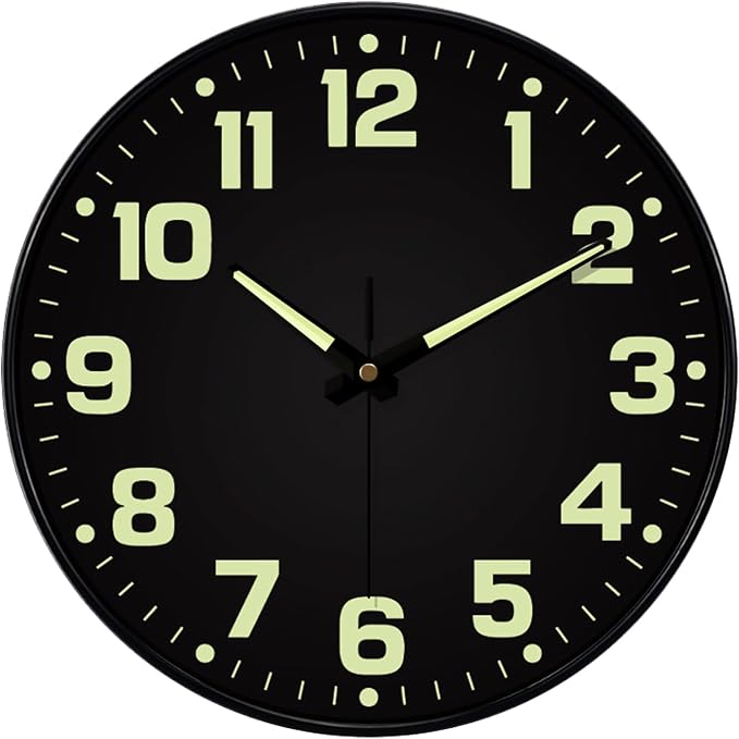 Glow in The Dark Wall Clock, Large Easy Read Numbers Tempered Glass Night Light by MABPEDO