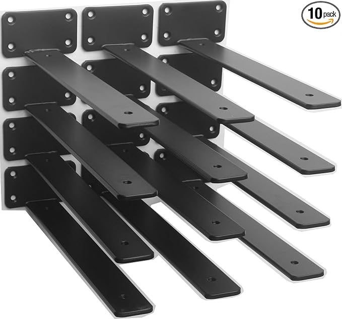 10 Pack - 10 inch Black Hidden L Shelf Bracket Iron Floating Shelf Brackets by MHMYDZ