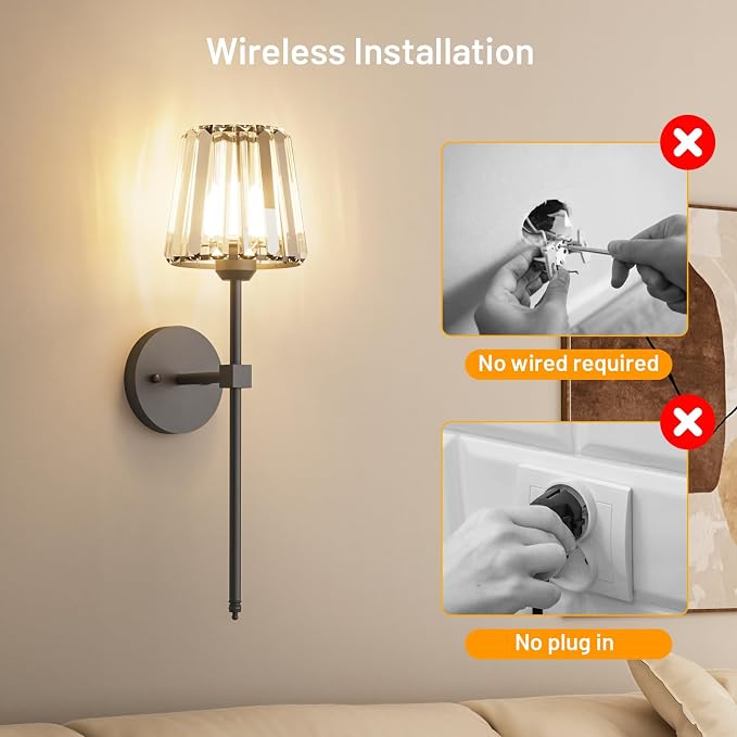 Crystal Battery Operated Wall Sconces Set of 2, 12 RGB and 3CCT Dimmable Wall - Image 6