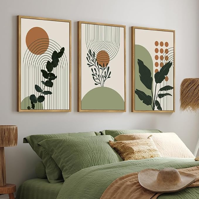 PHOPAGO Boho Plant Wall Art Green Botanical Bohemain Framed Wall Printing by PHOPAGO