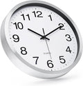 Wall Clock 12 Inch Silver Brushed Finish Silent Non Ticking Indoor Clock Round by BAKBRAND