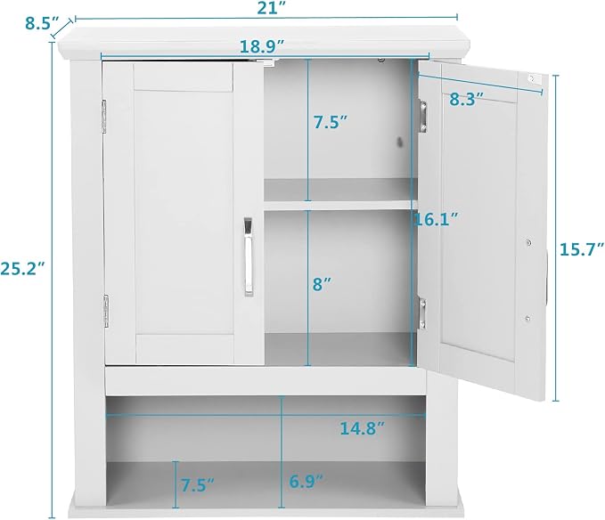 VINGLI Bathroom Wall Cabinet 21"x8.5"x25" Modern White Medicine Wall Mount - Image 3