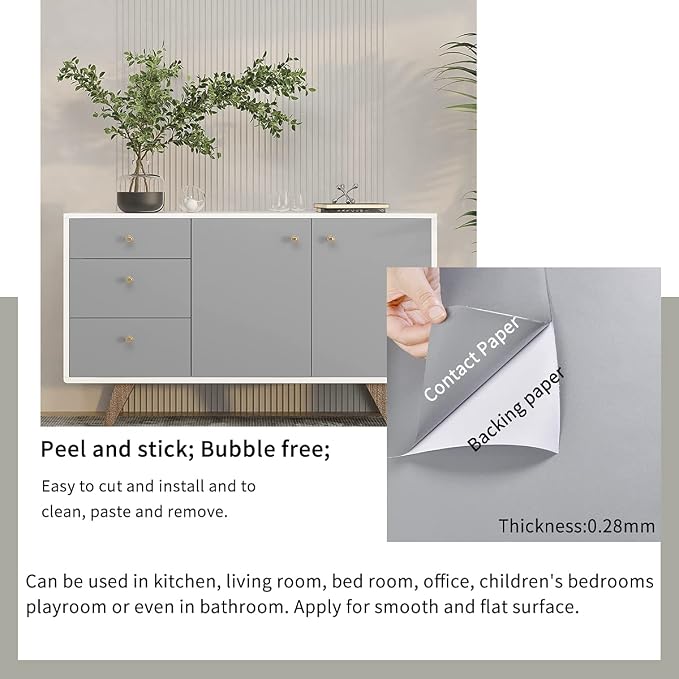 FUKU MON 24"x394" Grey Wallpaper Matte Solid Gray Contact Paper Self-Adhesive - Image 5