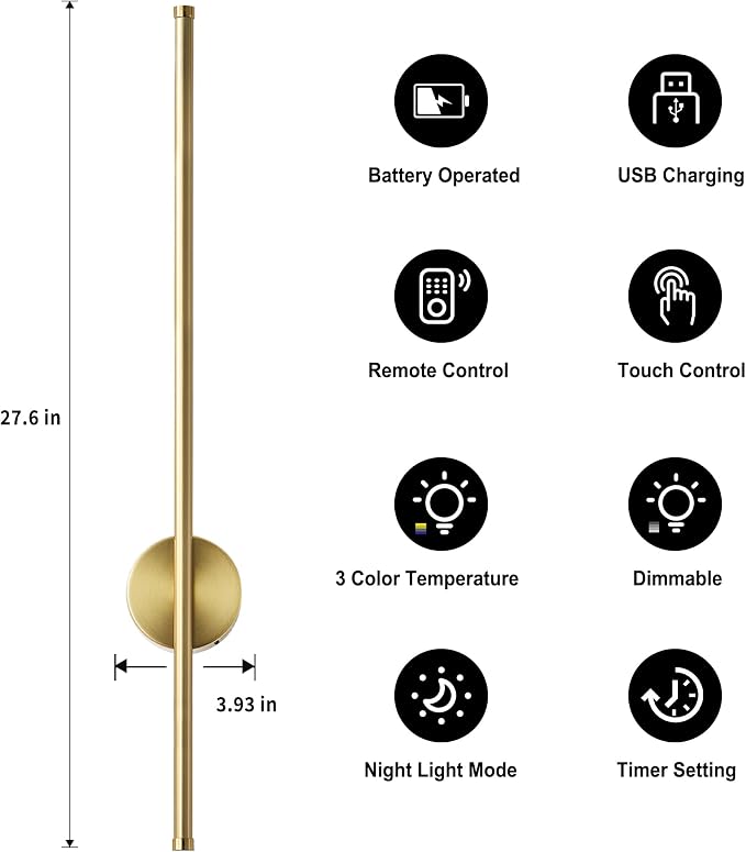 Battery Operated Modern Wall Sconces, Dimmable Wireless Wall Light Set of Two - Image 4