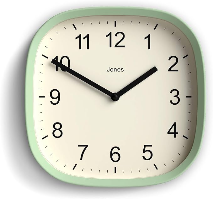 JONES CLOCKS® Sprite wall Clock | Modern Retro Rounded Square Clock | 10 inch | by JONESCLOCKS