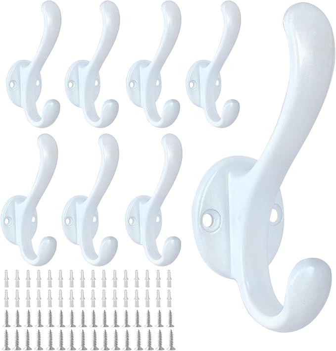 8 Pack Coat Hooks Wall Mount Heavy Duty Utility Retro Double Hooks by PEOIAOY