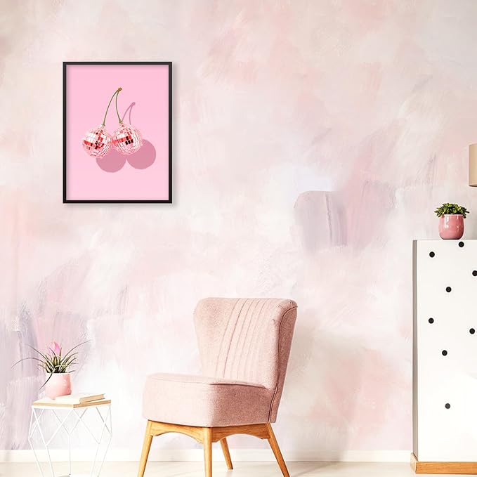 Funky Pink Cherry Poster Retro Disco Ball Canvas Wall Art 08x10 inch Black - Image 6