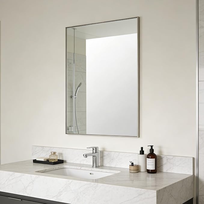 Bathroom Mirror for Wall, 36x24 Inch Metal Framed Mirror, Brushed Nickel - Image 3