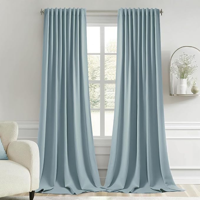 MIULEE Slate Blue Back Tab Blackout Curtains 120 Inch Long 2 Panels Set by MIULEE