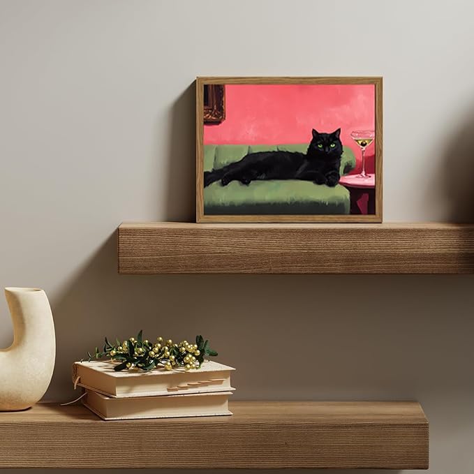 Cute Black Cat With Martini Wall Art Funny Animal Wall Decor Quirky Whimsical - Image 6