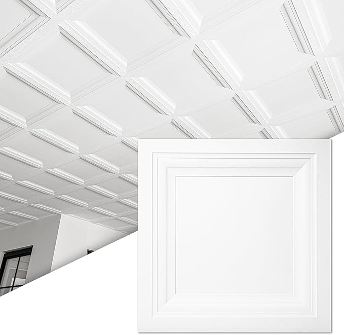 Art3d 24-Pack Square Drop Ceiling Tile 2ft x 2ft in White, PVC Ceiling Panel 24 by Art3d