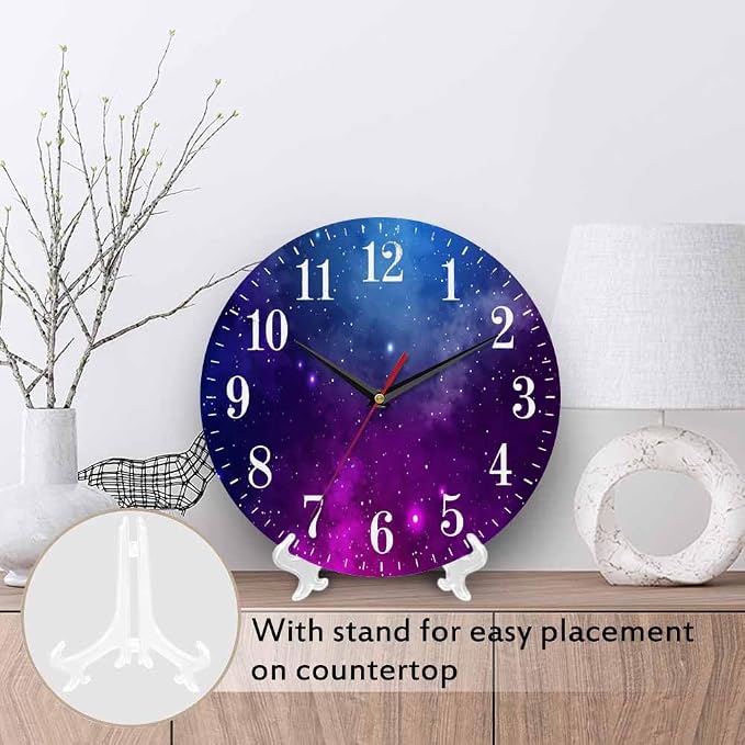 Mxocom Colourfull Sky Wall Clock Blue Purple Nebula White Colour Star 10 Inch - Image 3
