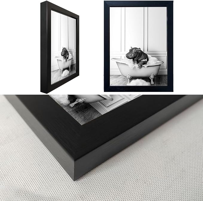 Black and White Bathroom Wall Decor Funny Hippo in Bathtub Wall Art Framed - Image 3
