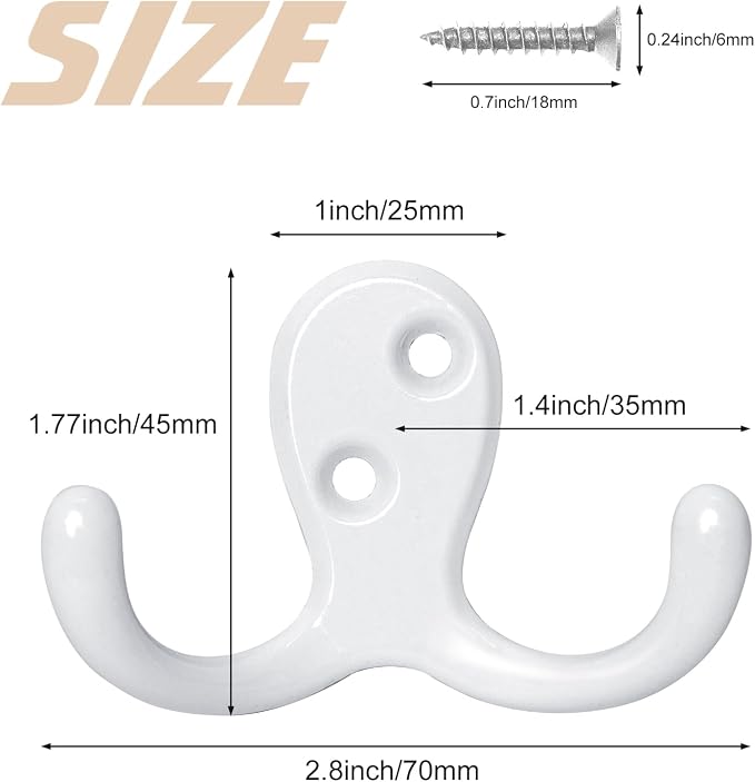 Homanu 24 Pack Coat Hooks, Heavy Duty Double Prong Coat Hooks Wall Mounted - Image 5