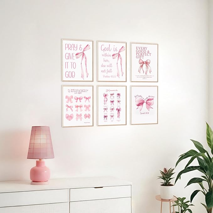 KBKBART Coquette Pink Bow Wall Art Decor Posters– Set of 6 Unframed 8x10 Prints - Image 4