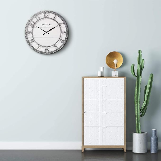 Presentime & Co 13" Farmhouse Series Wall Clock, Quartz Movement, Shiplap Style - Image 6