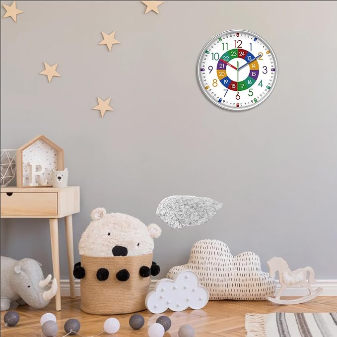 XFM Learning Clock for Kids Silent Non Ticking Battery Operated Colorful - Image 3